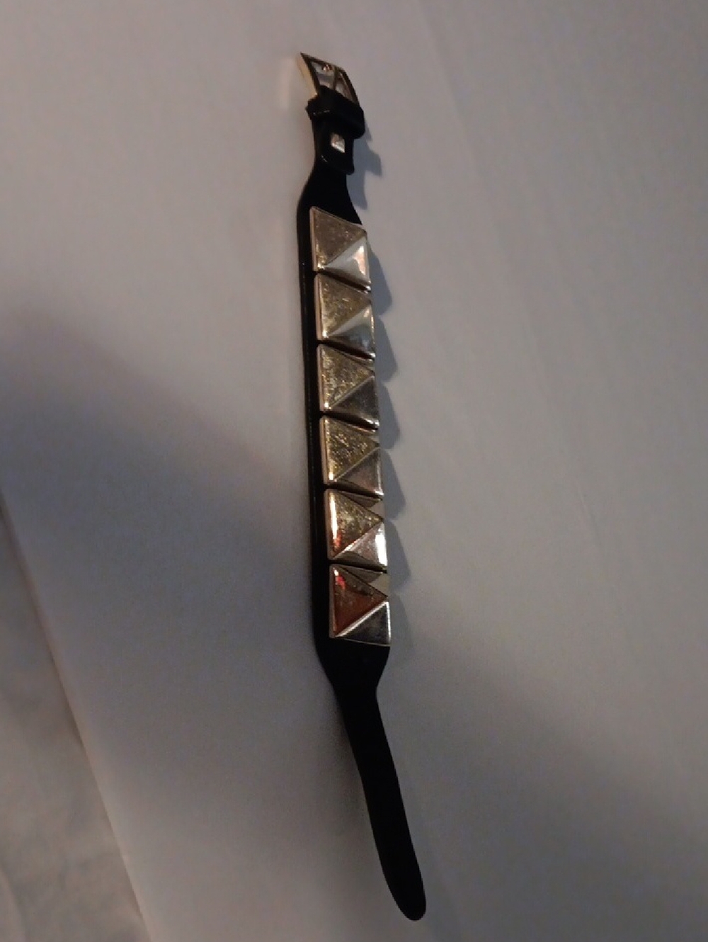 Valentino Authentic Studded Black Leather Bracelet with Gold Pyramid Accents